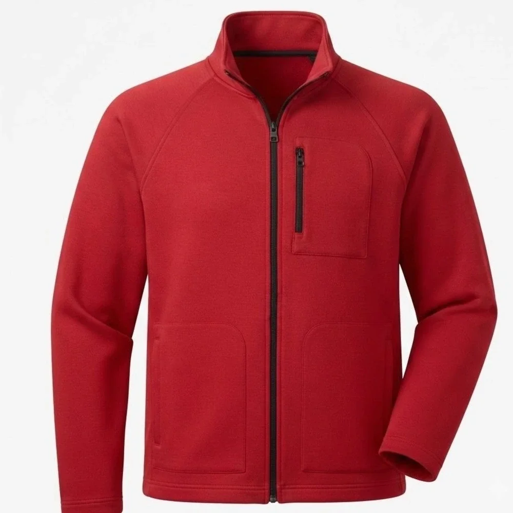 Banana Republic Mens Red Full Zip Fleece Jacket Mock Neck Raglan Large